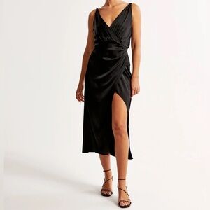Abercrombie & fitch satin draped wrap midi dress